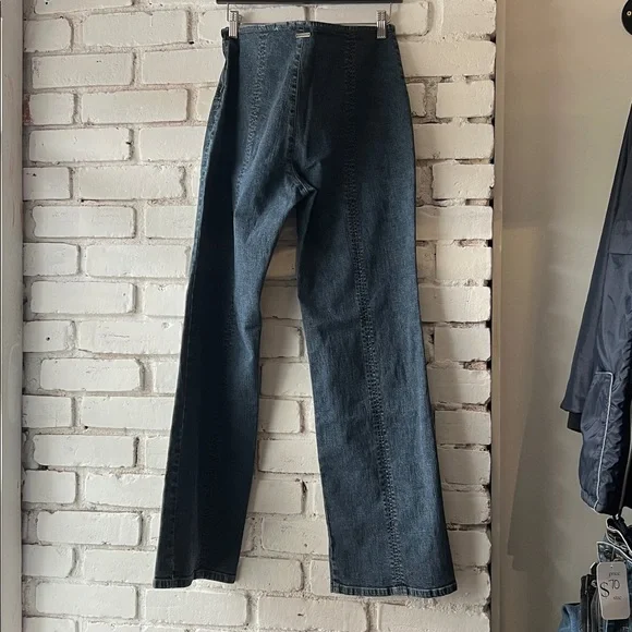 Women's Blue Jeans with Lace-Up Detail straight leg boho jeans - Picture 6 of 9